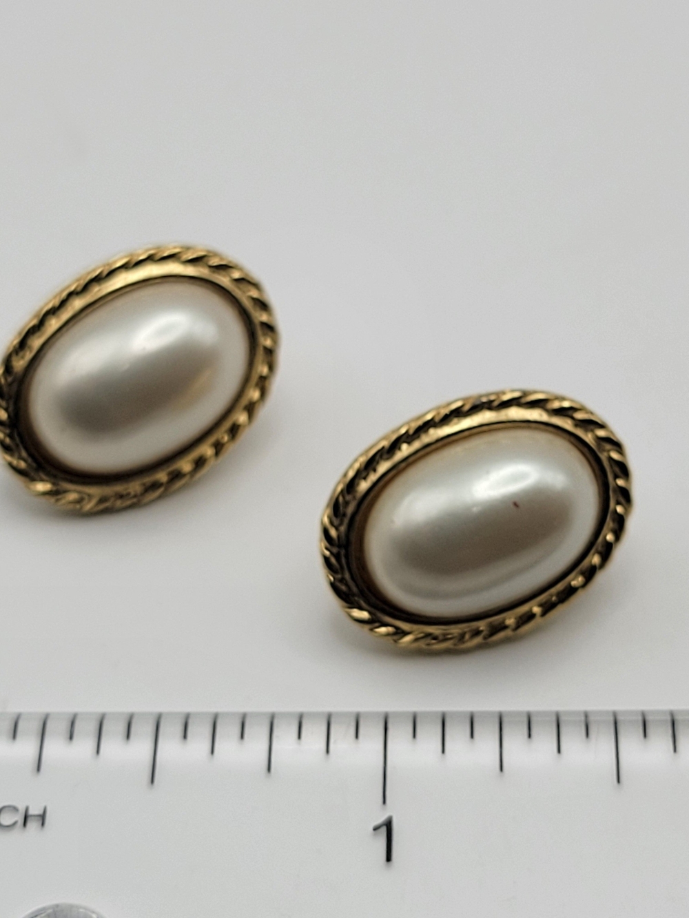 Vintage 70's Trifari Gold-Tone Oval Faux Pearl Earrings